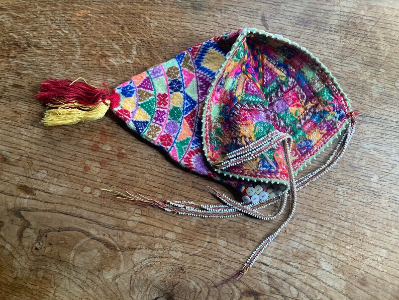 Vintage Bolivian Chullo hat with button and bead embellishments 1980 image 9