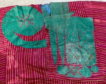 Vintage Yoruba Agbada in red and green.Aso Oke