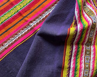 Hand Woven Wool Rug from Peru, Purple with Bright Stripes (42x23)