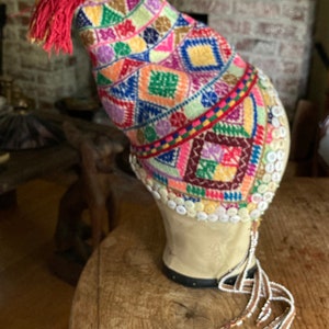 Vintage Bolivian Chullo hat with button and bead embellishments 1980 image 2