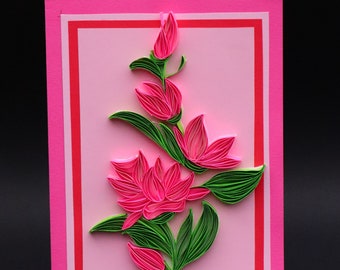 Spring Pink Bouquet card - Ideal Mother's day gift  Elegant Mother's day card for Your Beloved Mom Mother's day cards Handmade quilled  card