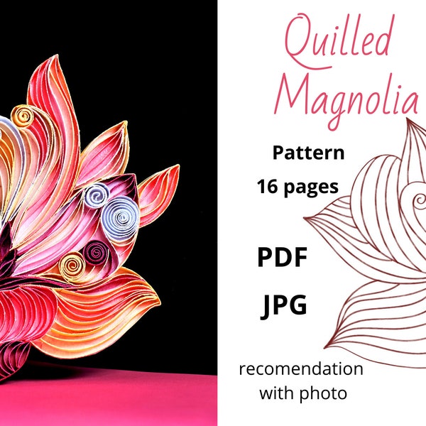 Digital Quilling Magnolia Art: Explore Paper Magnolia Quilling Template, Quilling Pattern, Paper Quill Template in PDF and JPG Format