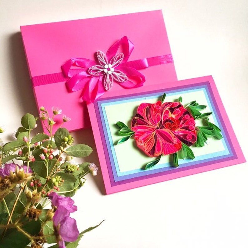 Engagement Housewarming Artworks Quilling Designs,Wedding Spring card,Quilling flowers,Personalised card,Mother/'s Day,Creative Paper