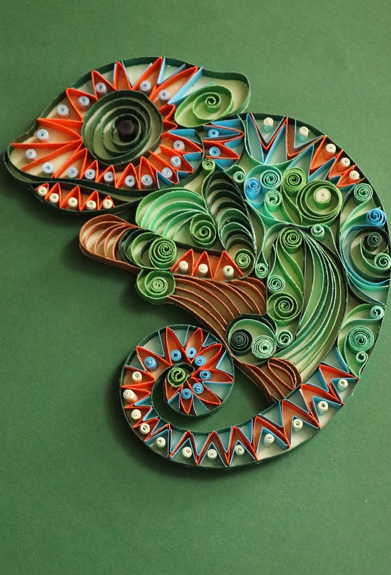 Quilling Paper Craft Template Chameleon, Paper 3D Pattern