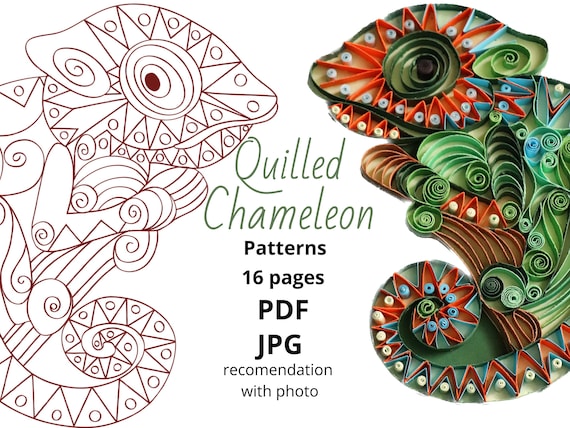 Quilling paper craft Template Chameleon, paper 3D pattern, сolourful Chameleon template, png File,chameleon paper quilling art, DIGITAL ONLY