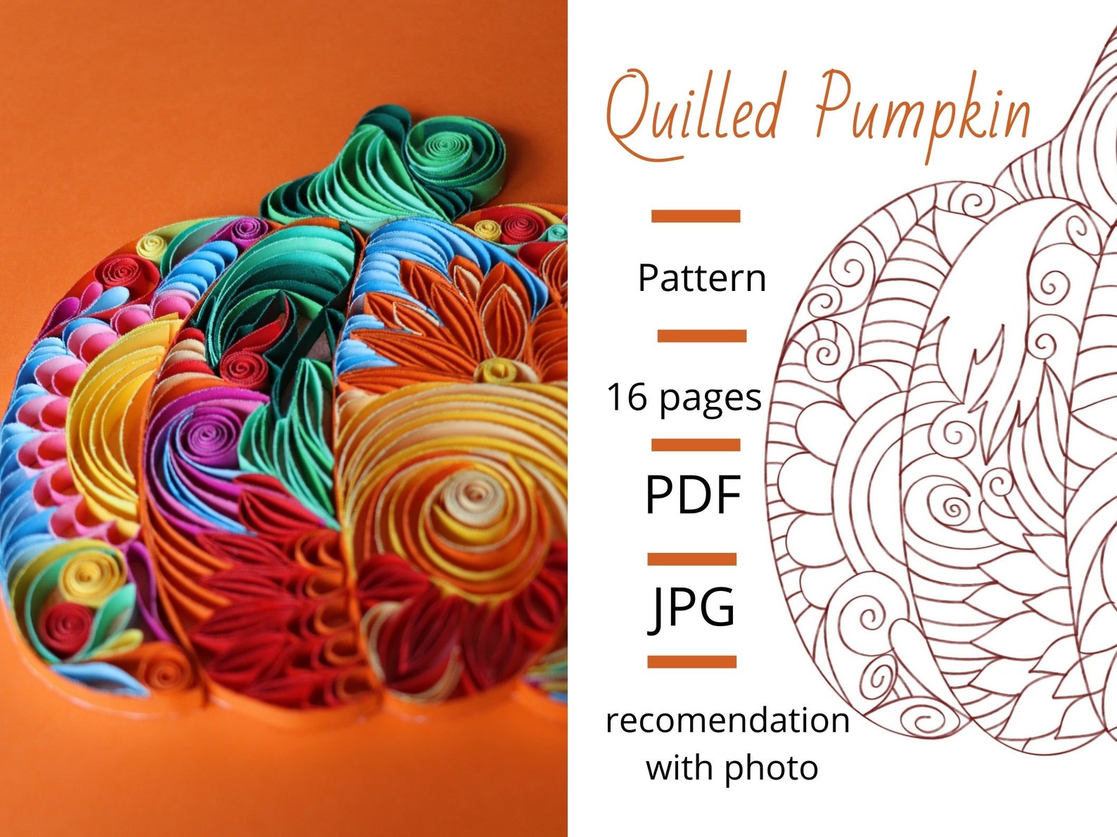 Pattern for Making Quilled Pumpkin How to Make Quilled Art Etsy