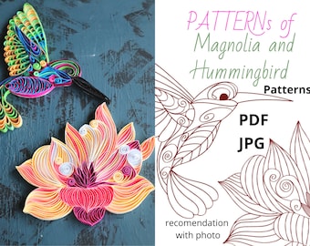 Template Hummingbirds + Magnolia paper  quilling artwork, download quilling pattern