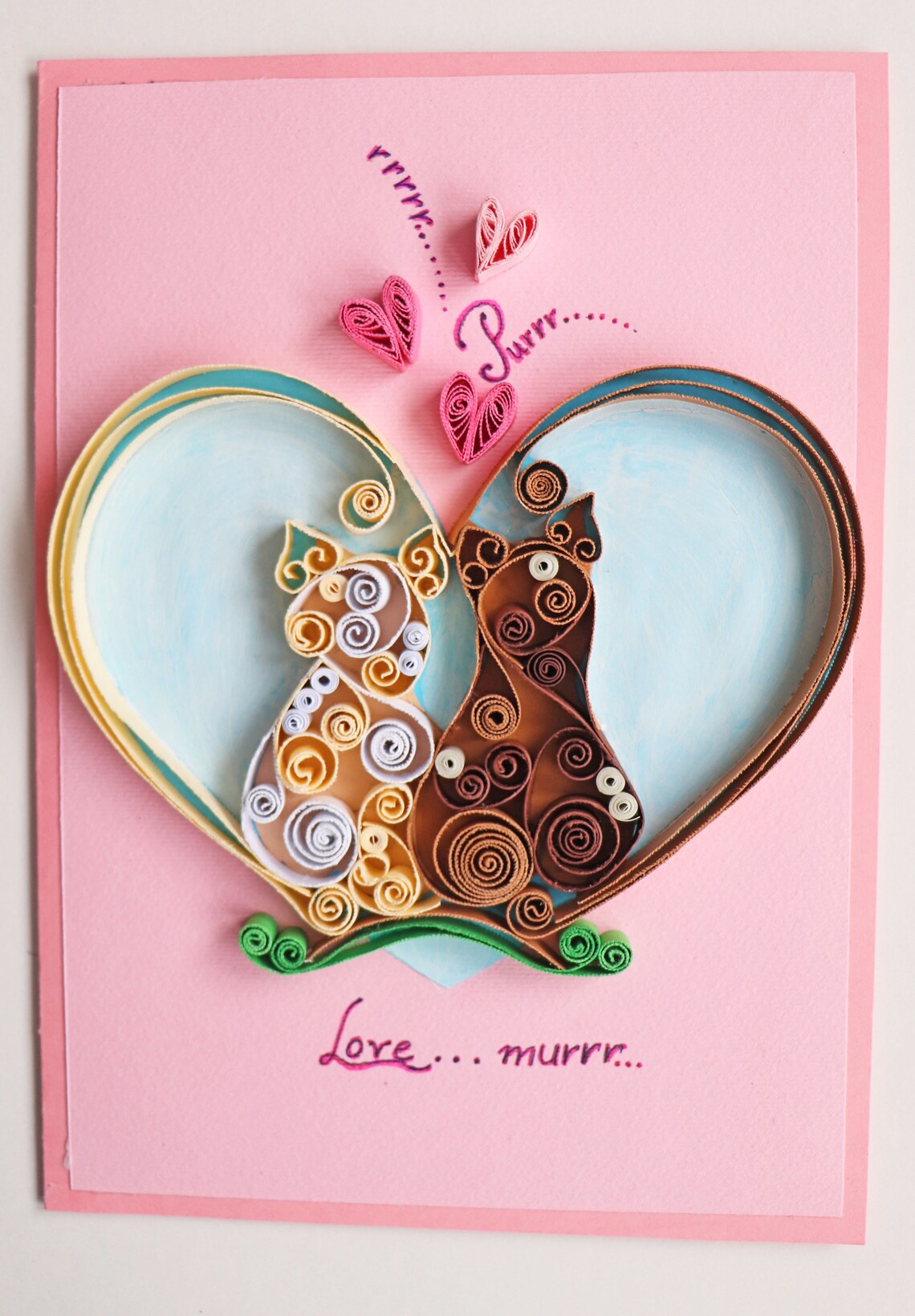 Valentines quilling cats quilled Valentines Day card Etsy