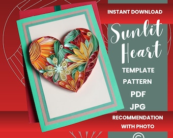 Quilled heart card template - PDF Step-by-Step Guide -  Intricate quilling heart