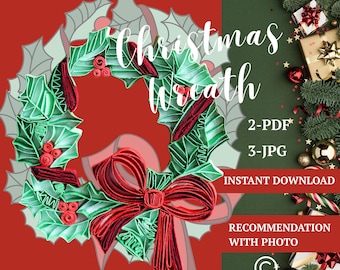 Digital Christmas Wreath Quilling Pattern | Printable Holiday Tutorial & Floral Borders PNG
