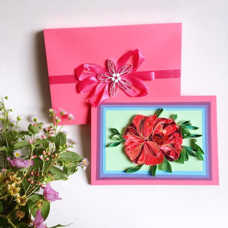 Engagement Housewarming Artworks Quilling Designs,Wedding Spring card,Quilling flowers,Personalised card,Mother/'s Day,Creative Paper