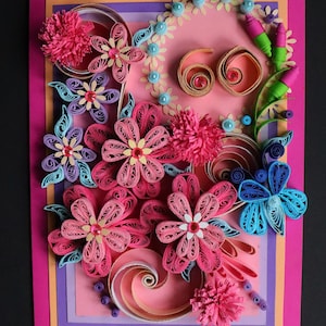 Custom birthday card for 60th (choose your nr) .. 100th Birthday / Handmade custom greeting card with quilled flowers quilling gift card