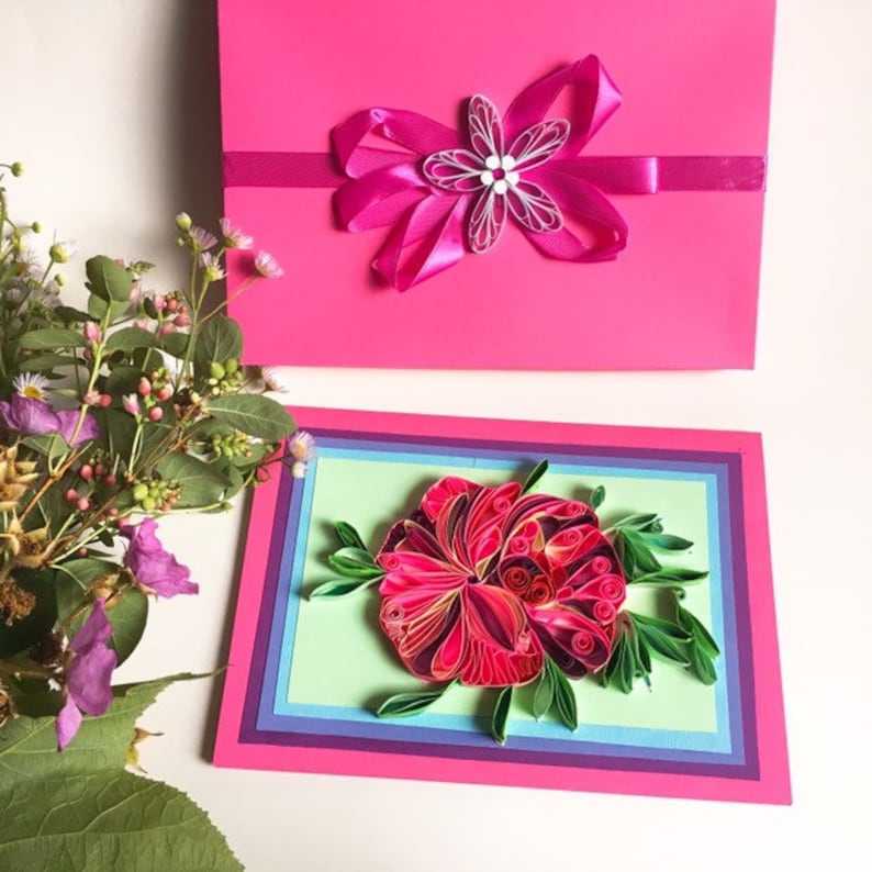 Engagement Housewarming Artworks Quilling Designs,Wedding Spring card,Quilling flowers,Personalised card,Mother/'s Day,Creative Paper