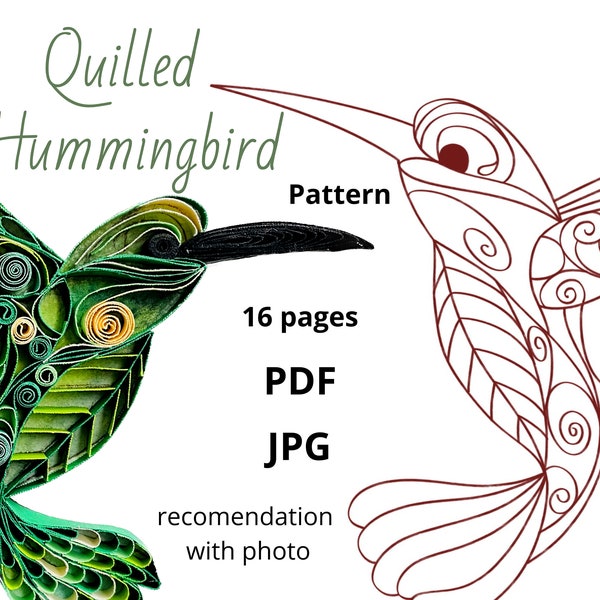 Create Quilled Hummingbird Art with Ease: Step-by-Step Tutorial, PDF Pattern, A4 Printable Template for Stunning Paper Quilling Masterpiece