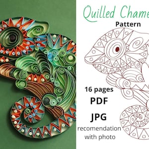 Quilling paper craft Template Chameleon, paper 3D pattern, сolourful Chameleon template, png File,chameleon paper quilling art, DIGITAL ONLY