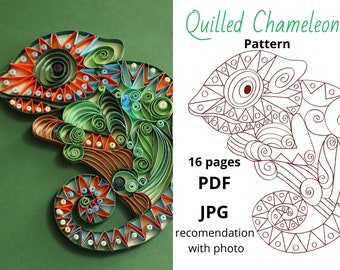 Modèle d'artisanat en papier quilling caméléon, motif 3D en papier, modèle caméléon coloré, fichier png, art quilling en papier caméléon, numérique uniquement