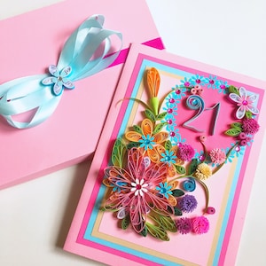 Tarjeta de cumpleaños, tarjeta de cumpleaños floral, tarjeta de cumpleaños con filigrana, tarjeta para sobrina, hermana, mejor amiga, esposa, novia, regalo con filigrana, 70.° cumpleaños de mamá