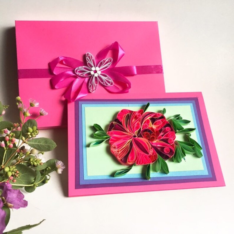 Engagement Housewarming Artworks Quilling Designs,Wedding Spring card,Quilling flowers,Personalised card,Mother/'s Day,Creative Paper