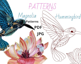 Hummingbirds + Magnolia Quilling Template, Download Artwork Pattern for Paper Quilling, Step-by-Step Guide in PDF  and JPG Formats