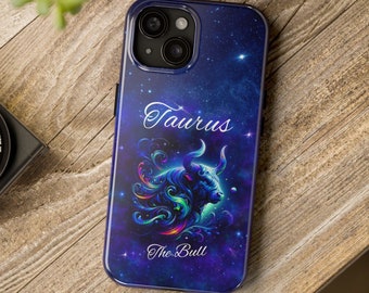 Taurus iPhone Zodiac Phone Case Tough Phone Cases For iPhone Wireless Charging Astrology Mythical Bull May Birthday Gift Star Sign