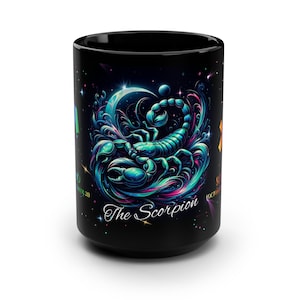 Large 15oz Scorpio Zodiac Coffee Mug Tea Cup - Mythical Scorpio Scorpion Design with Cosmic Vibrant Rainbow Colors & Stars November Birthday