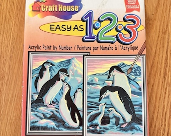 Vintage Craft House Acrylic Paint by Number Penguins Easy As 1-2-3 Set 01234 New