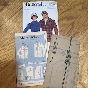 Vintage Mens Butterick 5054 Shirt Jacket Sewing Pattern Size 38 Shacket Uncut