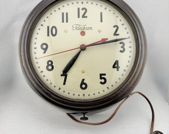 Reloj de pared eléctrico escolar Telechron antiguo, modelo Red Dot de 11 pulgadas, fabricado en EE. UU., 1H1308. ¡Funciona!