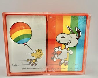 Vintage Peanuts Hallmark Bridge Playing Cards & Case Rainbow Pride New Sealed!