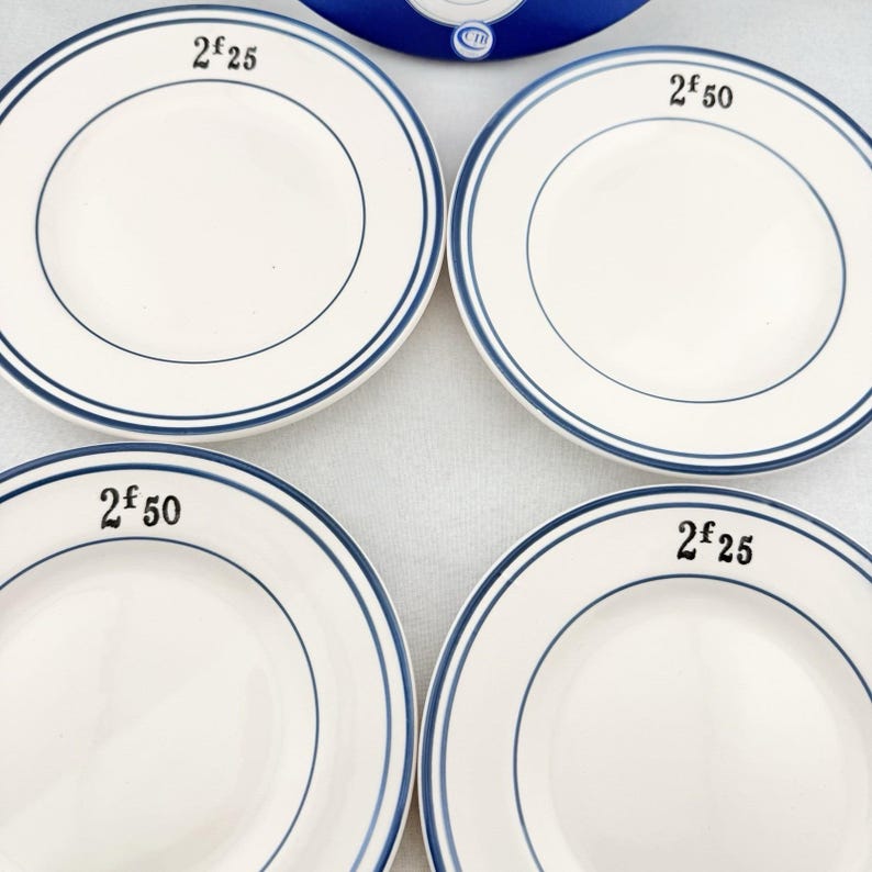 Vintage Sur La Table French Bistro Appetizer Plates Set Antique Check Style Rare image 2