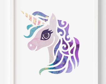 Unicorn Wall Art, Unicorn Wall Decor, Printable Nursery Decor, Unicorn Prints for Girls Bedroom, Pictures for Girls Room, Abstract Unicorn