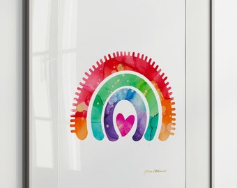 Arte de la pared del arco iris, decoración de la pared del arco iris, decoración de la guardería imprimible, impresiones del arco iris para el dormitorio de las niñas, imágenes para la habitación de las niñas, arco iris abstracto