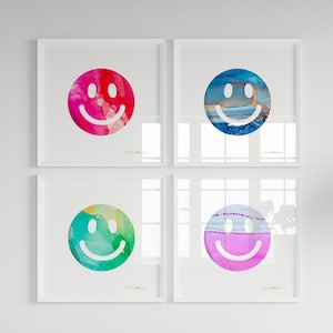 Set of 4 Smiley Face Prints, Nursery Prints, Printable Wall Art, Digital Download, Baby Room Prints, Smiley Face Print