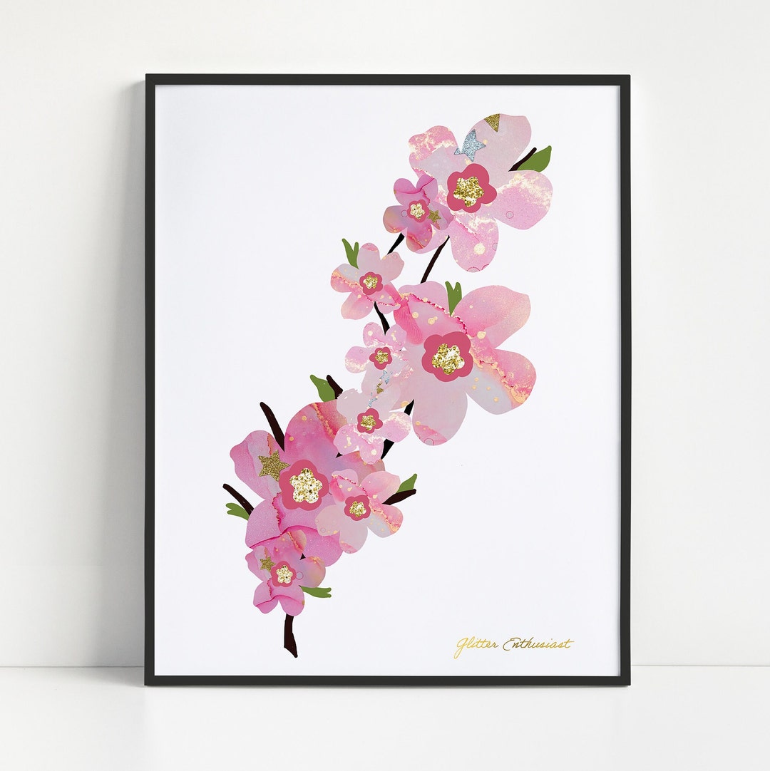 Cherry Blossom Art Print, Blush Pink Floral Wall Art Printable, Sakura