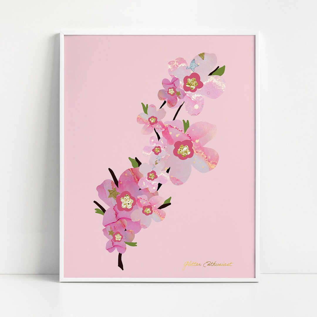 Cherry Blossom Art Print, Blush Pink Floral Wall Art Printable, Sakura ...