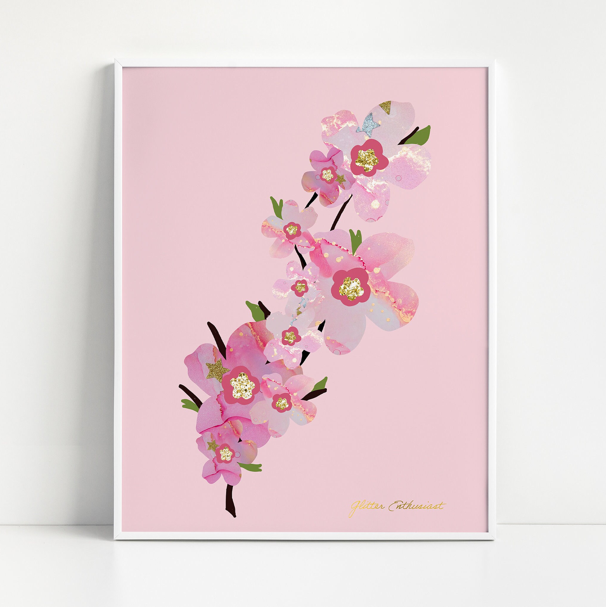 Cherry Blossom Art Print, Blush Pink Floral Wall Art Printable, Sakura ...