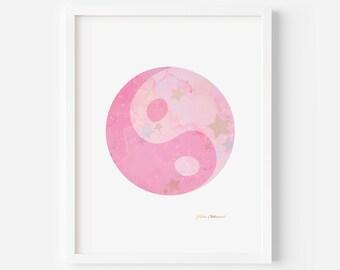 Yin Yang wall art Print, Boho Yin and Yang, 70s Print, Retro Wall Art, Boho Print, Yin Yang Poster, 90s Wall Art, Boho Wall Art
