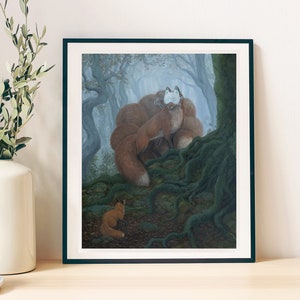Nine Tailed Fox Art Print: Spooky Kabuki Fantasy Illustration