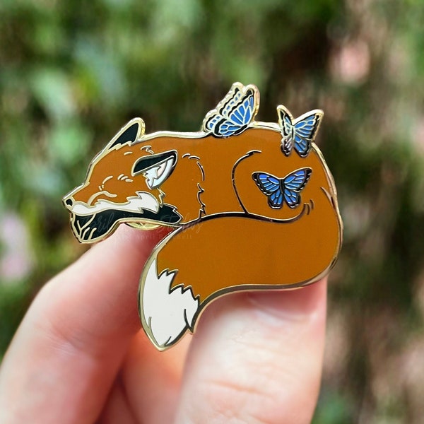 Anxiety & Peace Fox and Butterfly Enamel Pin Accessory