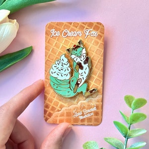 Mint Chocolate Chip Ice Cream Dessert Fox Enamel Pin Accessory