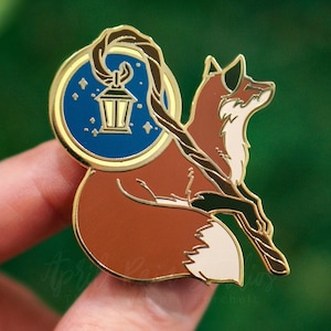 The Lantern and Staff Fantasy Fox Enamel Pin Accessory
