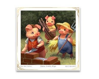 Stampa artistica dei tre porcellini: decorazione per cameretta dei bambini ispirata alle fiabe