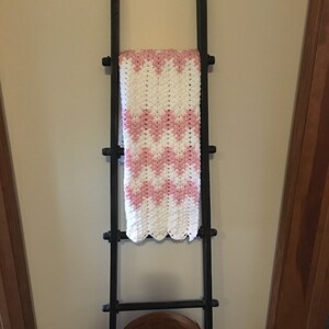 White/Pink Crocheted Baby Blanket