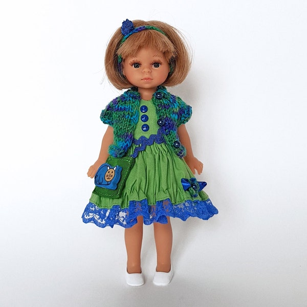 For Mini Paola Reina doll 8" Green melange outfit cat, doll clothes 8 in, pleated dress, suitable for Paola Reina mini, Lati Yellow, PukiFee