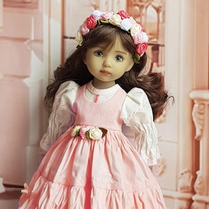 Sukienka dla Little Darling, delikatna brzoskwiniowa sukienka, ubranka dla lalek Dianna Effner 13 cali, dwuwarstwowa plisowana sukienka, odpowiednia dla Paoli Reiny