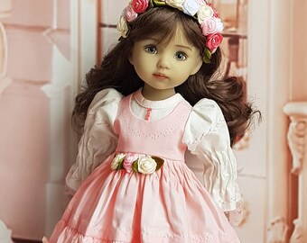 Dress for doll Little Darling, delicate peach dress, Dianna Effner 13 inch doll clothes, two-layer pleated dress, suitable for Paola Reina