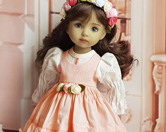 Dress for doll Little Darling, delicate peach dress, Dianna Effner 13 inch doll clothes, two-layer pleated dress, suitable for Paola Reina