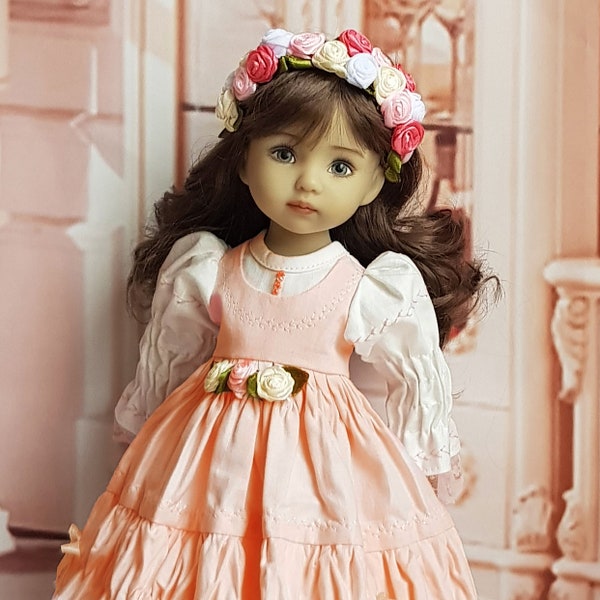 Dress for doll Little Darling, delicate peach dress, Dianna Effner 13 inch doll clothes, two-layer pleated dress, suitable for Paola Reina