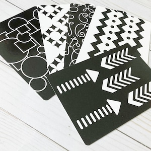 black &  white montessori sensory flash cards, modern geometric patterns for baby sensory development