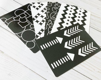 black &  white montessori sensory flash cards, modern geometric patterns for baby sensory development